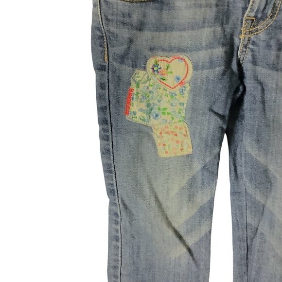 The Childrens Place 1989 Girls 6X Adjustable Waist Patched Capri Denim Jeans Blu - Picture 10 of 14